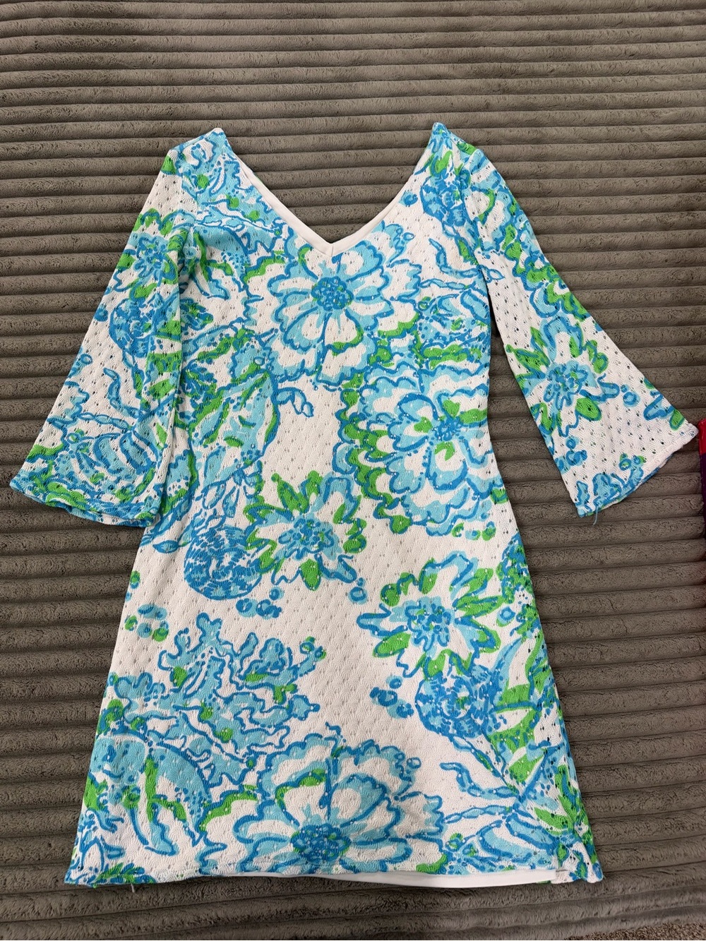 Lilly Pulitzer White Dress with Blue & Aqua Floral Lace